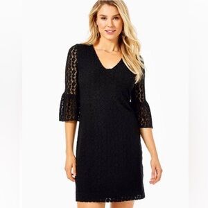 Lilly Pulitzer Jaclene Ruffle Dress In Onyx Leopard Knit Lace Size S